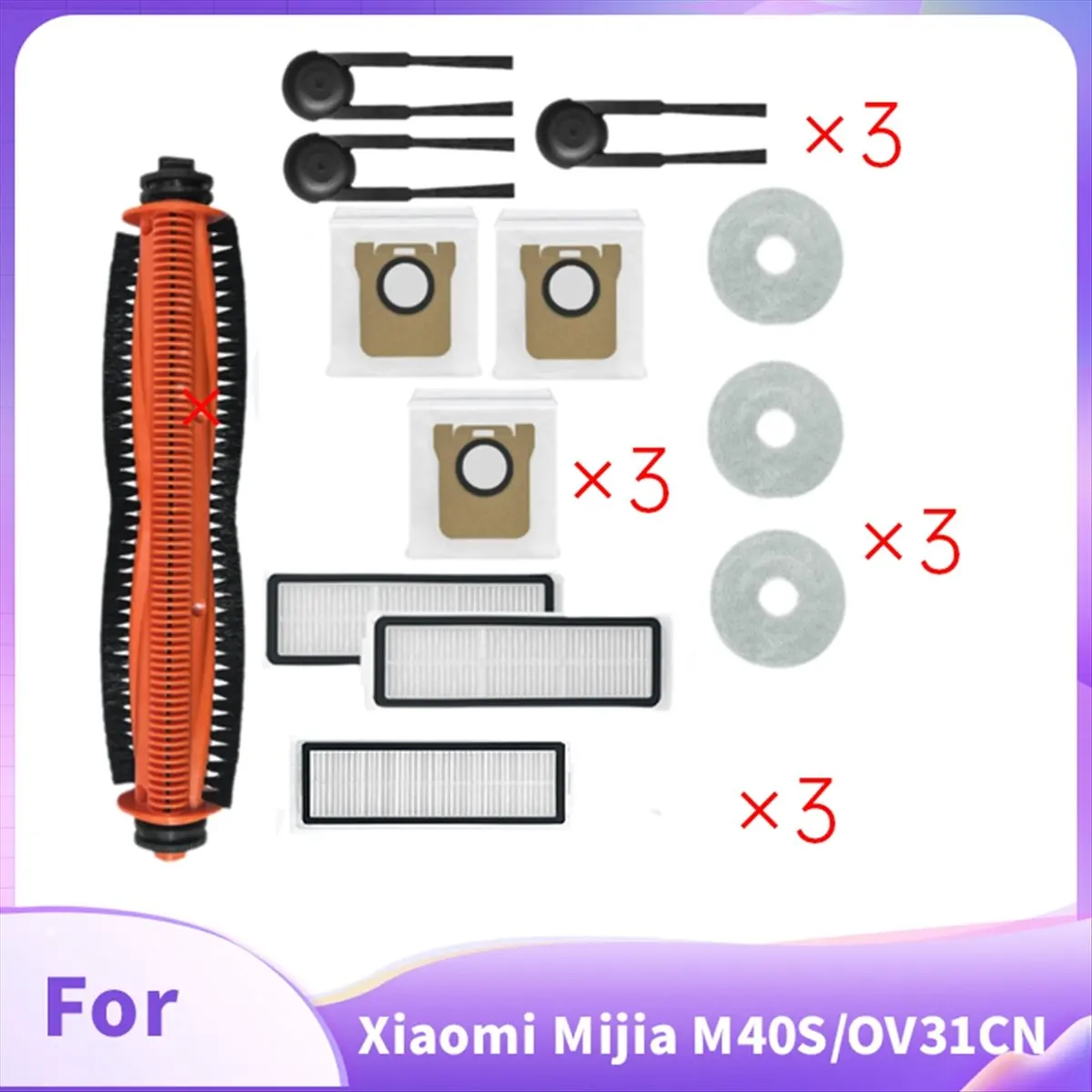 A86G NEW 13PCS for M40S/OV31CN Vacuum Cleaner Accessories Main Roller Side Brush Hepa Filter Mop Cloth Dust Bags