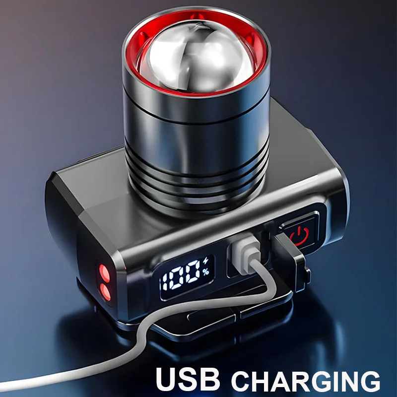 المصابيح الأمامية LED القابلة لإعادة الشحن، تكبير قابل للتعديل، المصابيح الأمامية المقاومة للماء، المصابيح الأمامية الأمامية، المصابيح الأمامية فائقة السطوع للتخييم