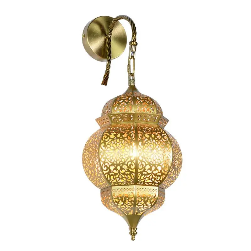 Moroccan Classic Hollow Golden Wall Lamp Retro Exotic Hotel Restaurant Cafe Bedside Decorative Lamp Wall Decor Lights for Home
