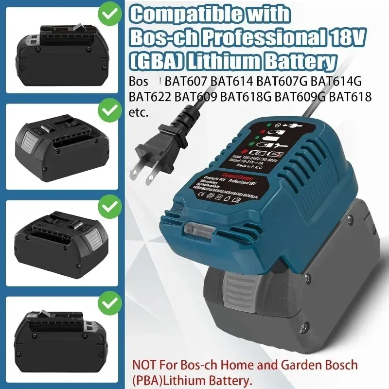 100–240V Battery Charger Portable Mini Charger Compact Replacement Charging Station for Bosch 18V Li-ion Batteries US/EU/UK Plug