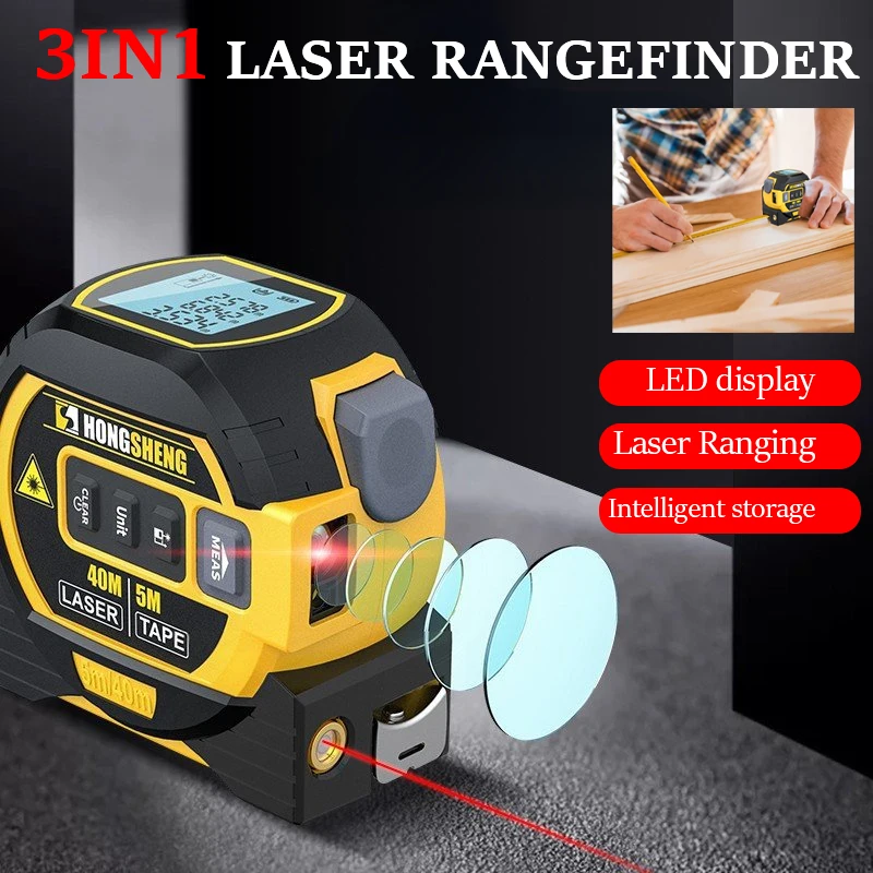 3 In 1 Laser Tape Rangefinder Measure Infrared High-Precision Intelligent Electronic Digital Electronic Stainless Tape Ruler