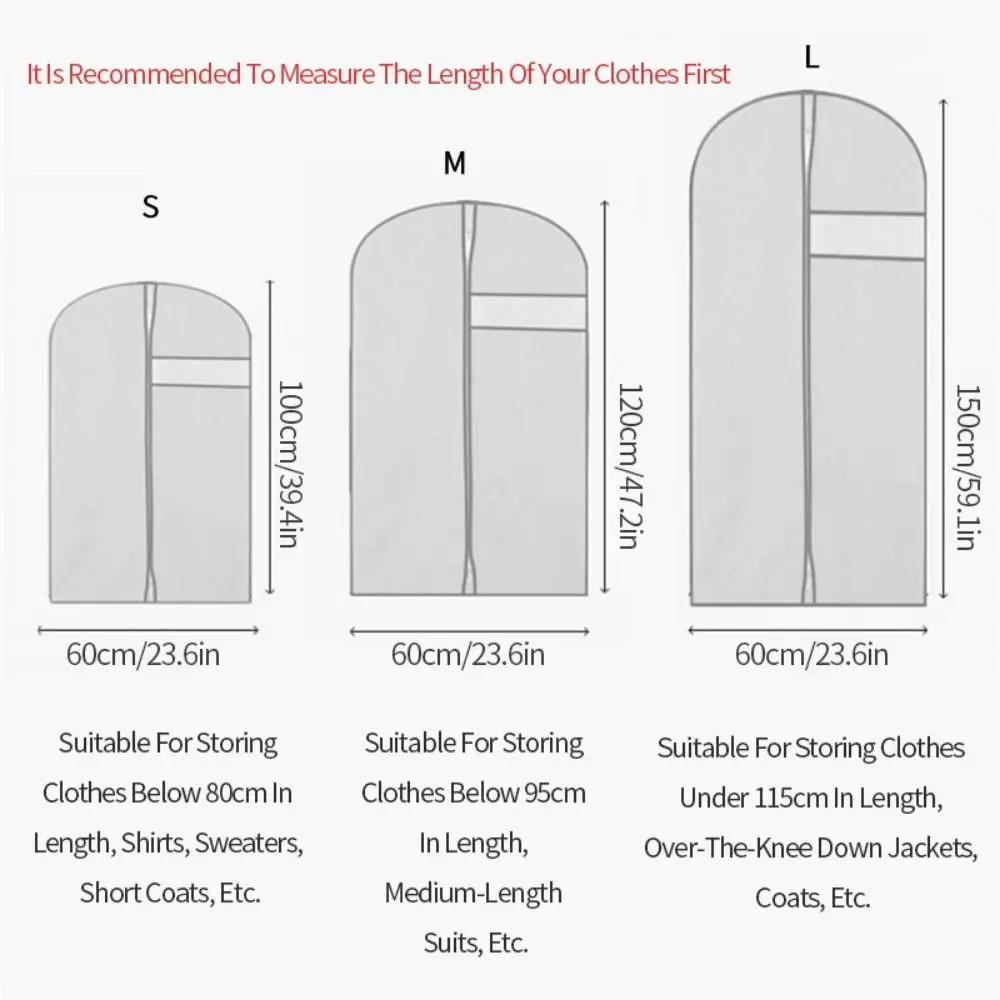 Garment Bag Clothes Dust Bag Black Grey PEVA Hanging Storage Bag Clothing Cover Waterproof Closet Organizer Coat Suit Dress - view 6