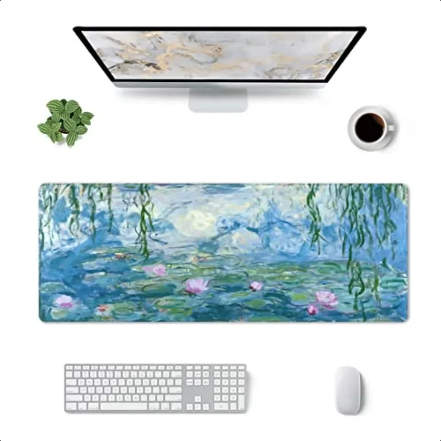 

Monet Water Lilies Mouse Pad Stitched Edge XL Large Mousepad 31.5 X 12 Rubber Base Non Slip Desk Mat for Laptop Pc Computer Gam
