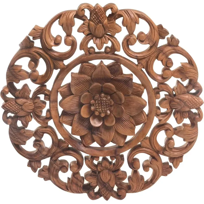 for Traditional Bamboo Wood Carved Framed Wall Art Painting  Yellow Frame Fireplace Vase Function Rustic Bohemian Design