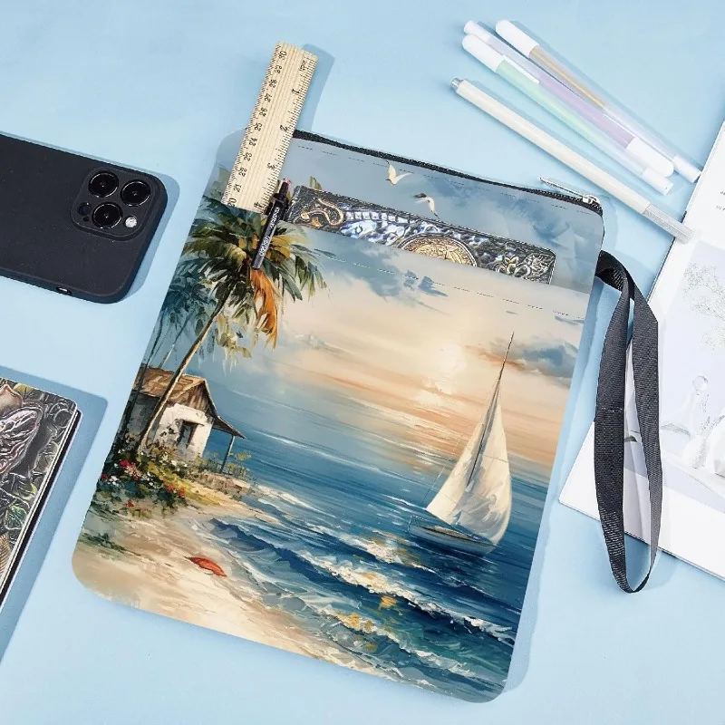 1pc 海辺の風景ブックスリーブココナッツツリーブックプロテクタービーチブックカバーペーパーバック用洗える生地布