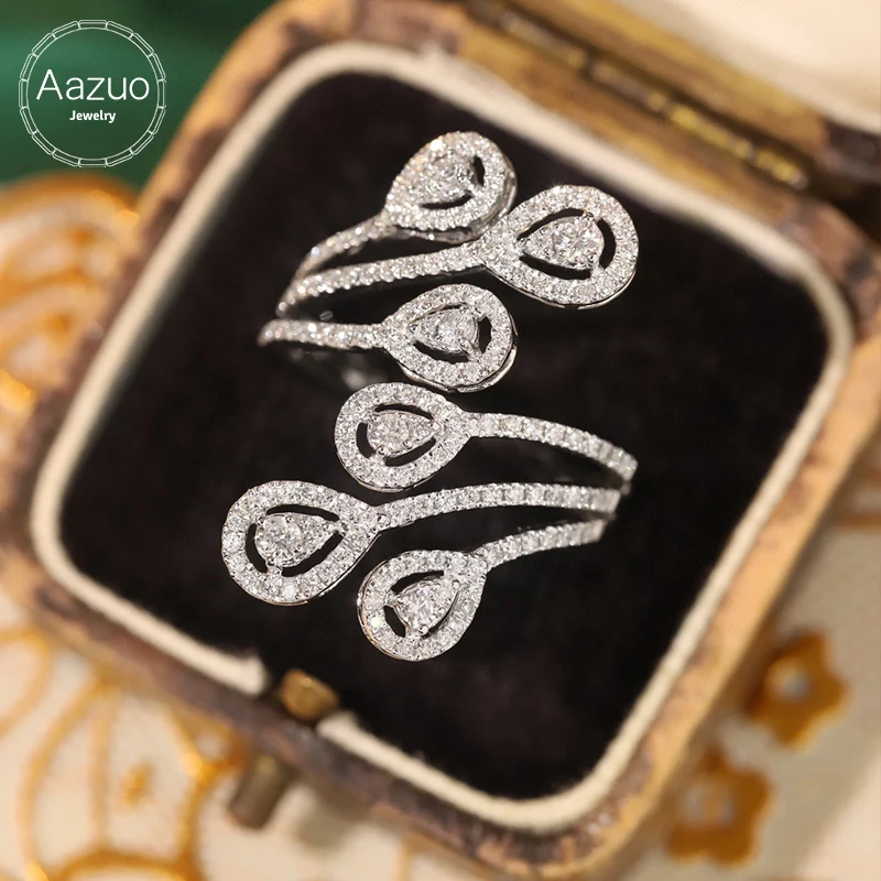 

Aazuo Hot Sale Real Jewelry18K White Gold Real Diamonds 0.90ct Luxury Open Ring Gift for Woman Engagement Party Au750