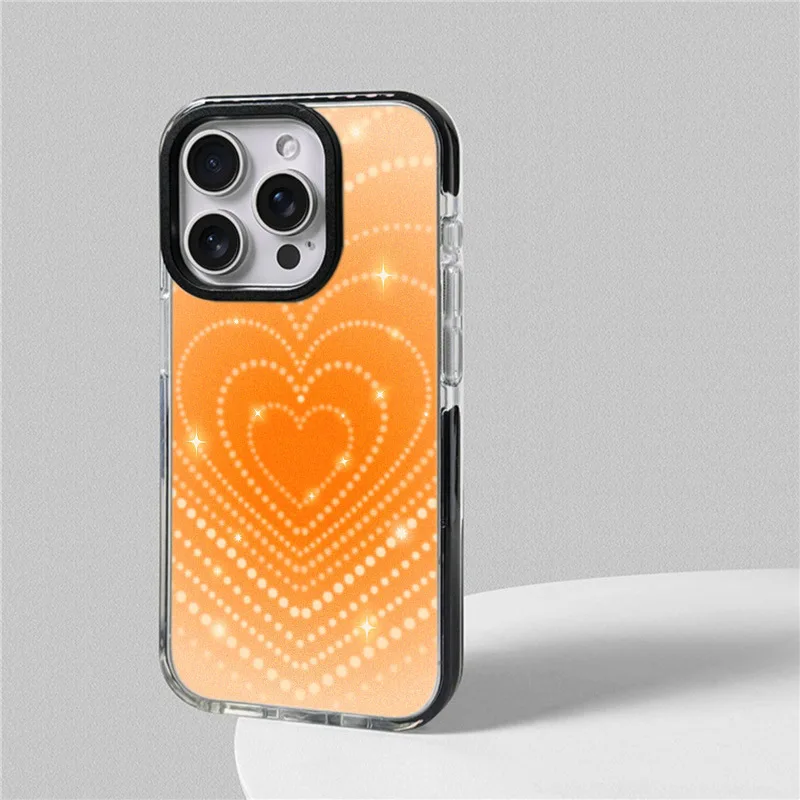Orange Loving Heart Phone Case For iphone 17 16 15 14 13 12 11 Pro Max Plus Air Soft TPU Shockproof Back Cover