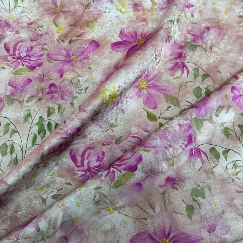 New Chinese-style made of jacquard fabric with gradient purple flowers full-body silk-screen printing and fragrant gauze
