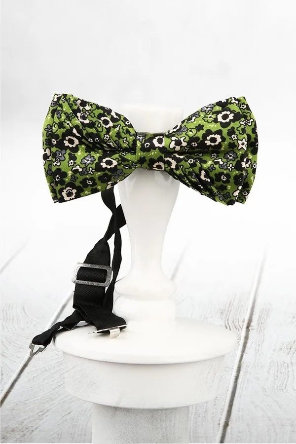 Green Flower Pattern Pilise Silk Bowtie ESB17
