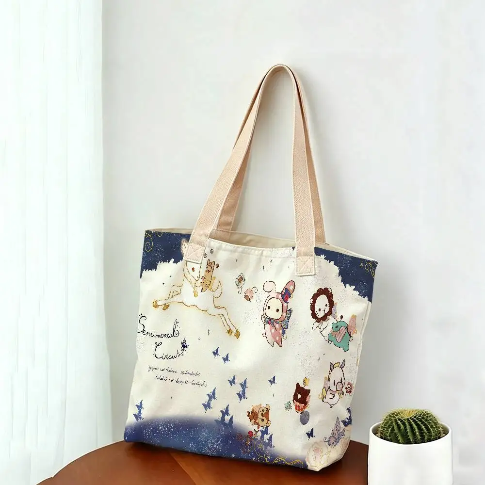 Sentimental Circus Cartoon Fashion Wiederverwendbare Schulterhandtasche aus Leinenmischgewebe, Baumwolle-Polyester-Stoff, doppelseitige Tragetasche – Detail 11