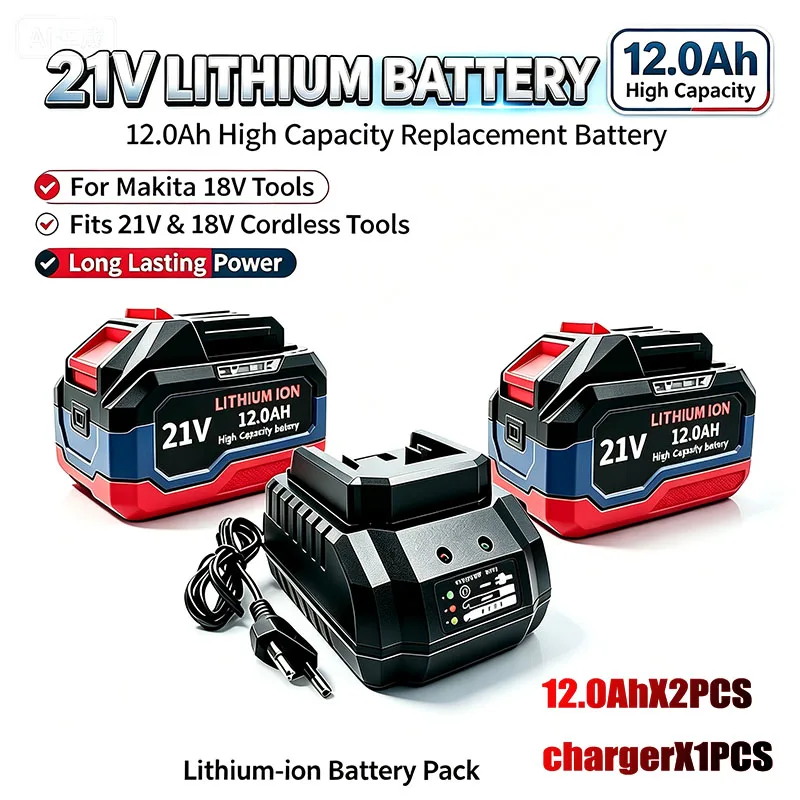 21V 12Ah Lithium Ion Battery Pack Replacement for Makita 18V LXT Cordless Tools Battery, Fits DDF487 BL1830 BL1850~