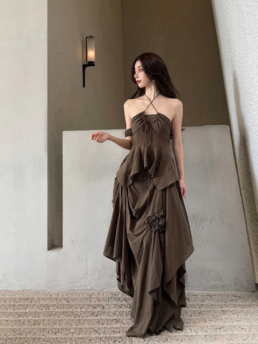 

Женский топ ONMOON с коротким рукавом и завязками, коричневый, с оригинальным дизайном, летняя коллекция 2023