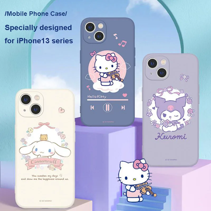 

Sanrio Kuromi Hellokitty Cinnamoroll for Iphone13 Mobile Phone Case Cartoon Kawaii 12Pro Liquid Silicone All-Inclusive Case