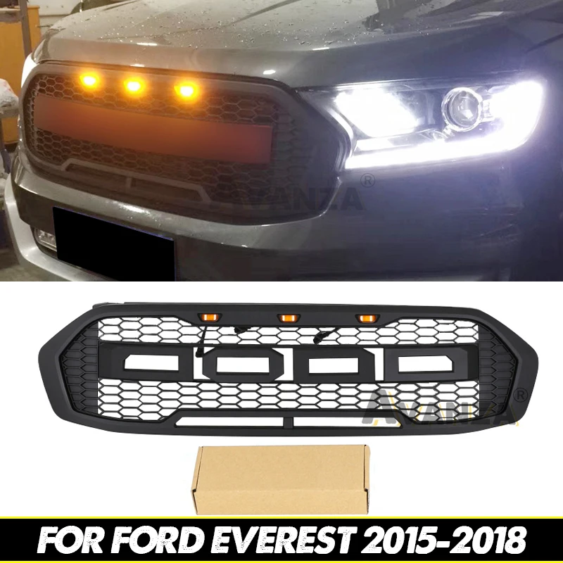 Front Grill W/Lights Fits For Ford Everest 2015-2018 Racing Grill Amber Lights