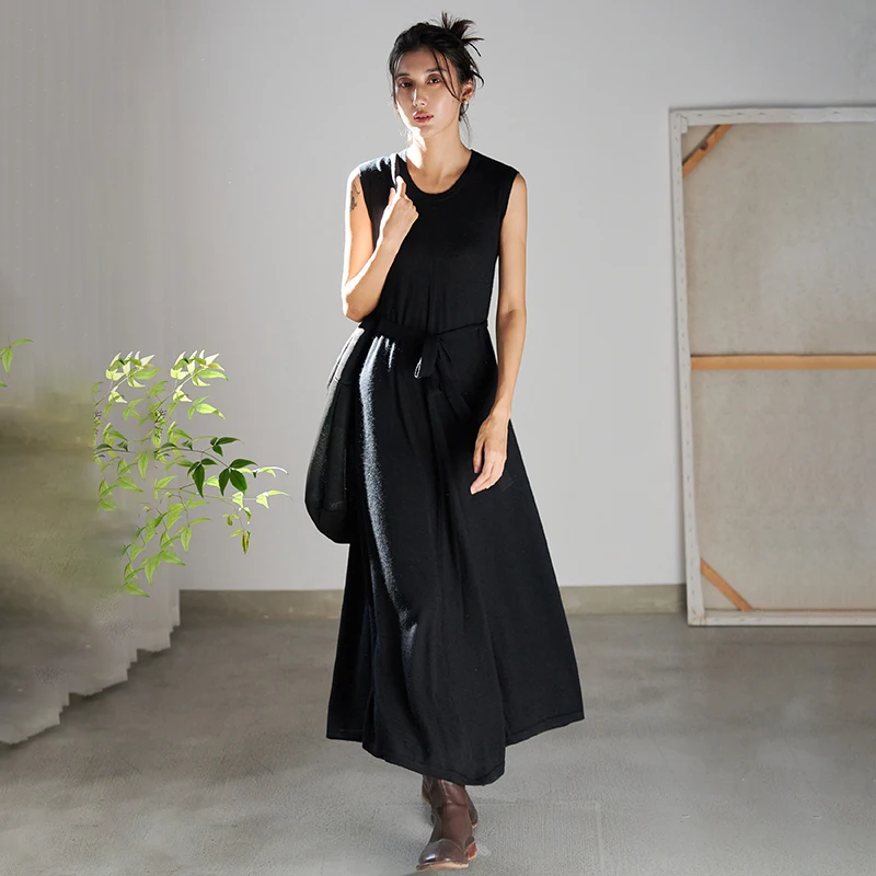 Light Luxury Worn Cashmere Dress Women's Long Style New 100% Pure Cashmere Sleeveless A-line Knitted Long Dress Sweater