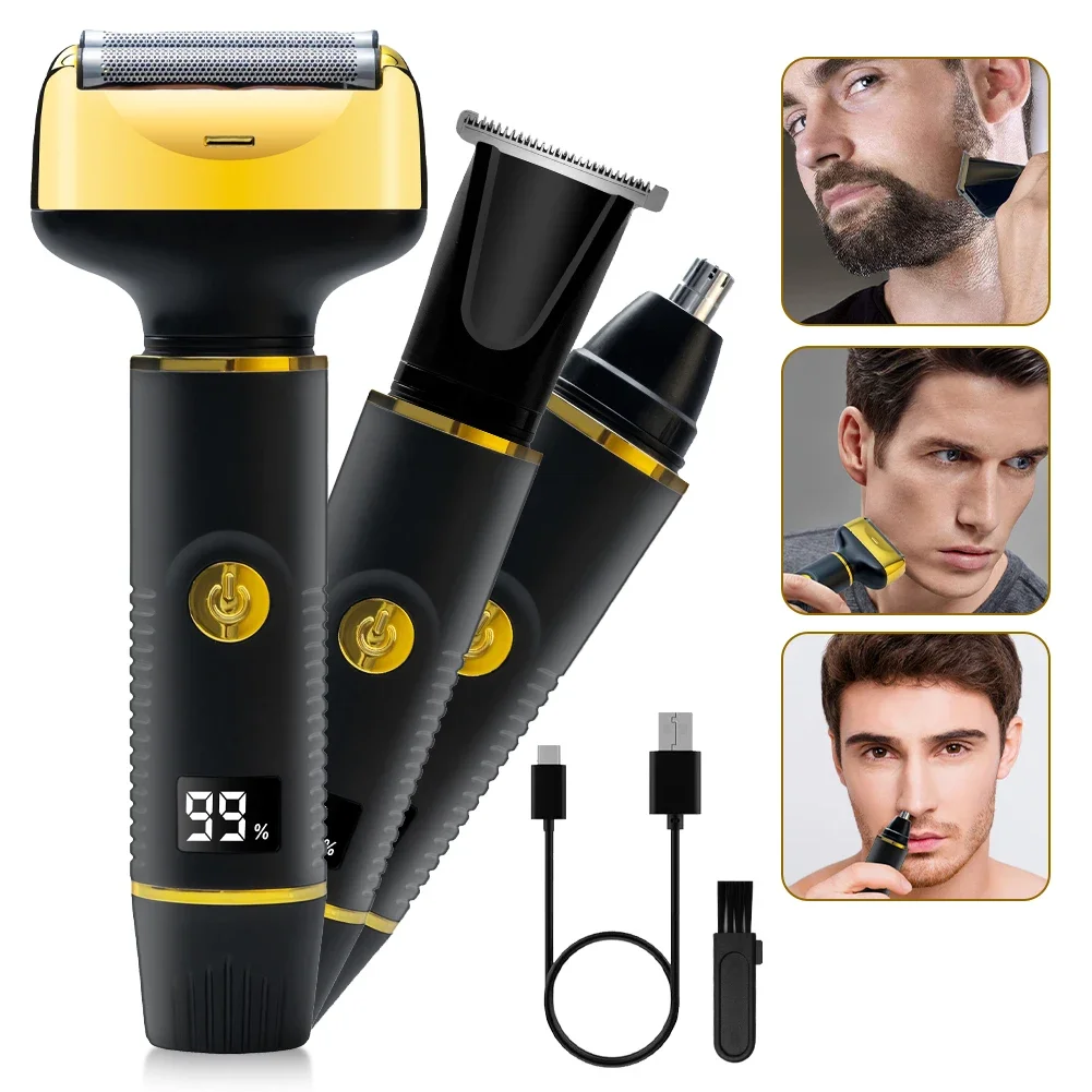 

Men's grooming kit, 3-in-1 multi-functional shaver, LCD digital display nose hair trimmer, sideburn trimmer,suitable for travel