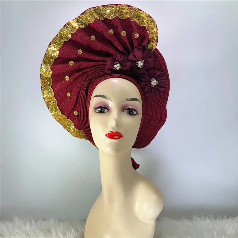 Elegant African Gele Headband with Lace - 100% Cotton, One Size display picture 1