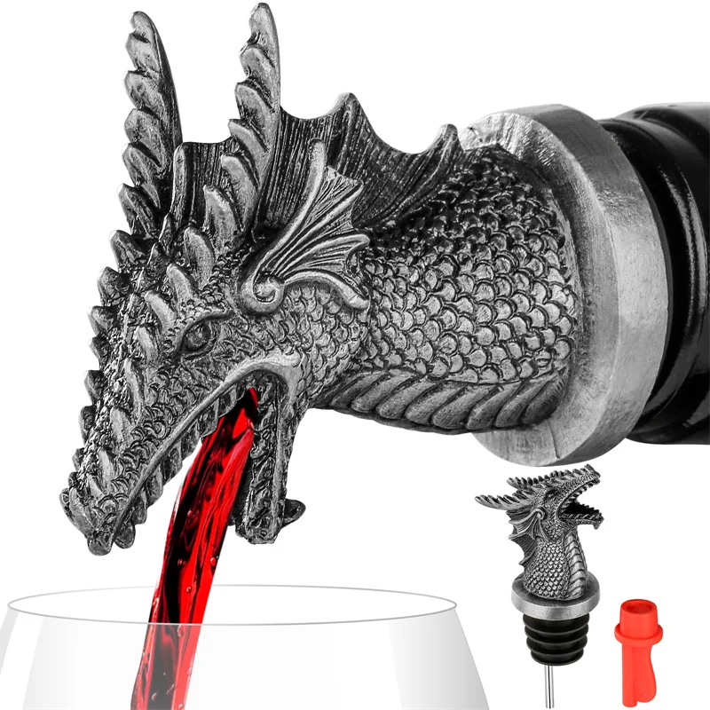 Dragon Head Wine Pourer Stopper 2-in-1 Stainless Steel Spout with Silicone Seal Bar Accessory for Kitchen Club Wedding Party image 2