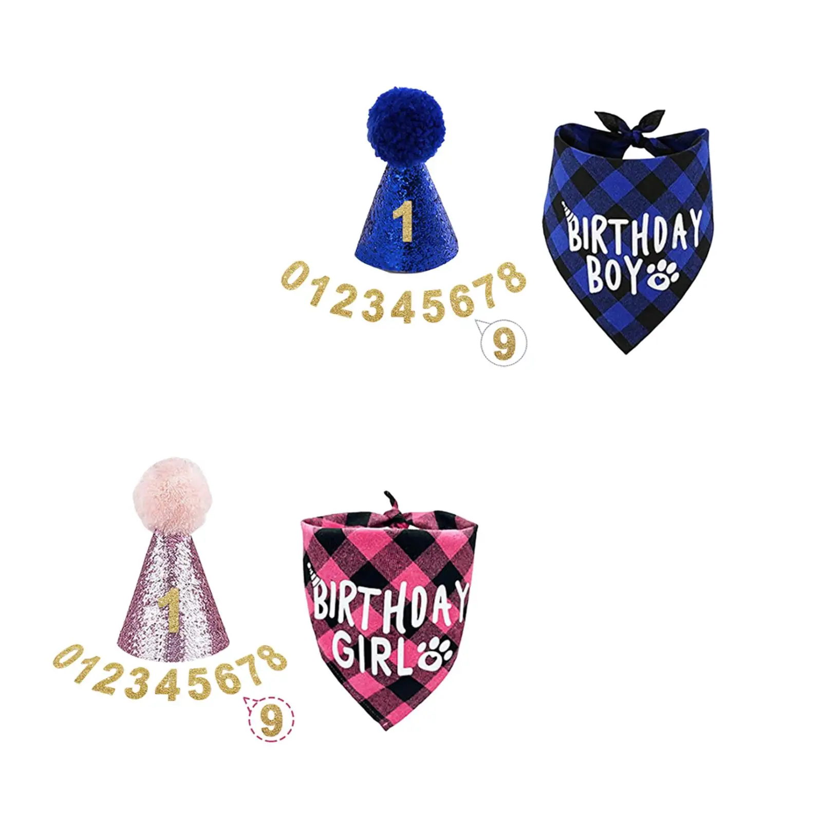 pet Bibs Hat with Aureate Numbers Birthday Printing Pattern Decorative, Triangle Scarf Hat for Puppy Small Medium Dogs Cat