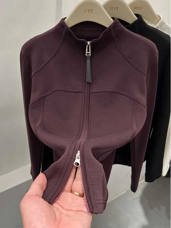 เสื้อยืดคอสูงซิปคู่ แขนยาว สำหรับผู้หญิง ใส่เป็นเสื้อตัวในหรือตัวนอก ผ้าเนื้อนุ่มใส่สบาย