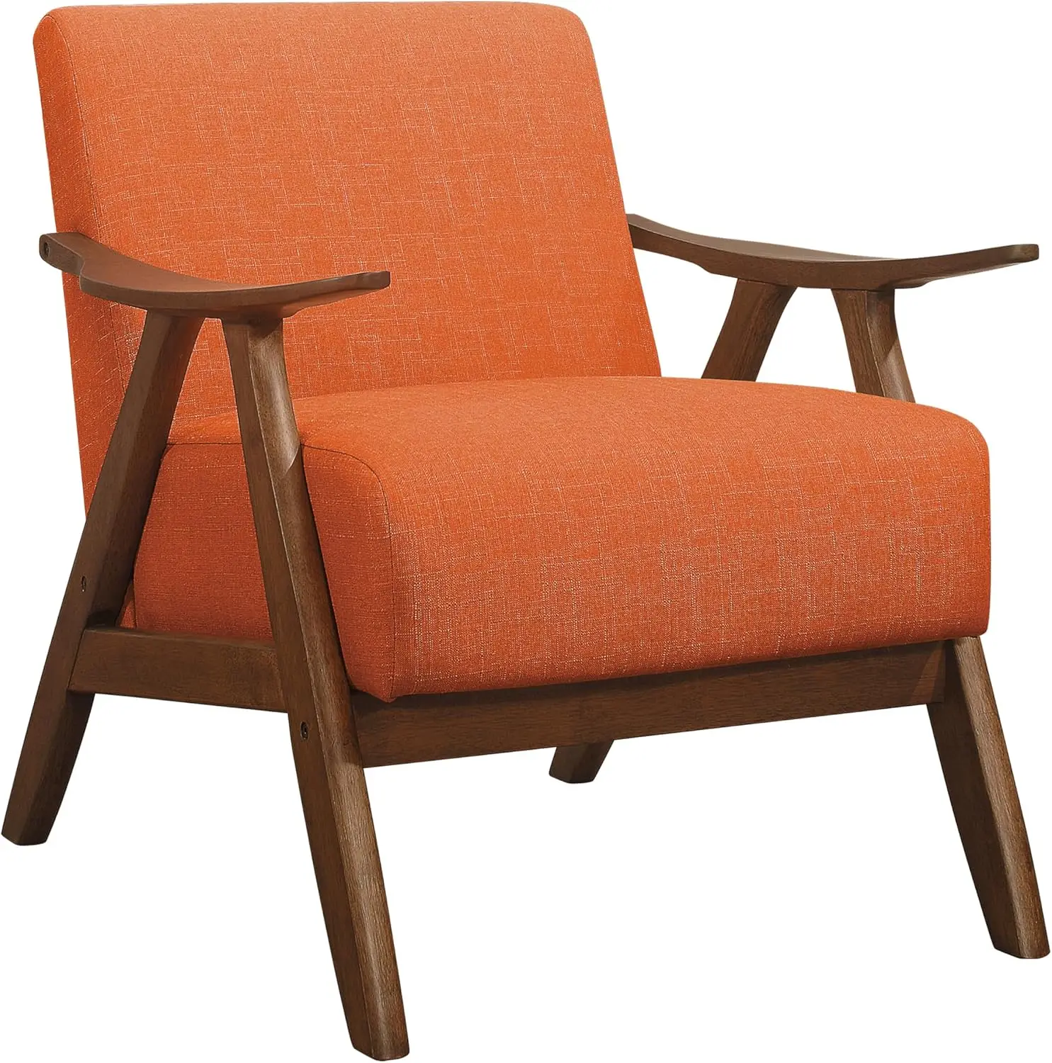 Orange Linen-Look Fabric Accent Chair with Solid Wood Frame for Living Room, Thick and Comfy Innerspring Seat Cushion