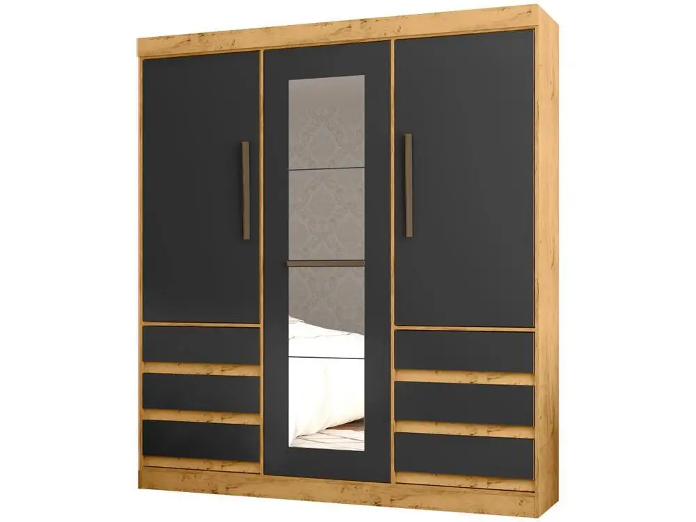 Wardrobe Couple with Mirror 3 Doors 6 Drawers Araplac Maiami