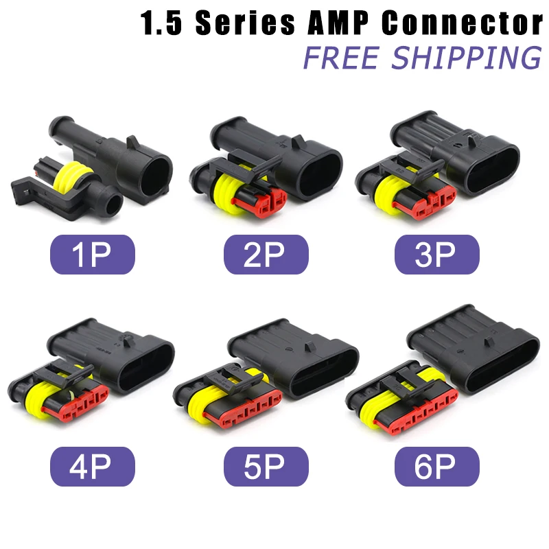 20/50/100 Sets 1.5 Series AMP Plug Connector Sensor Waterproof Male&Female 1/2/3/4/5/6P Automotive Connector Plug Terminals