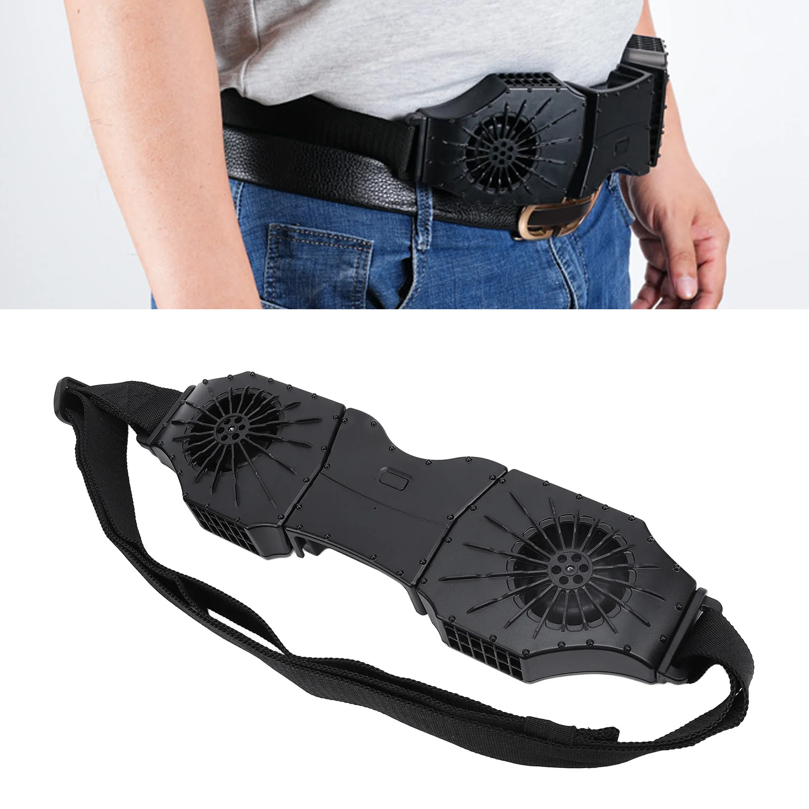 

USB Rechargeable Wearable Personal Fan 8000mAh Dual Wind 3 Speed Portable Body Fan for Outdoor Camping Hiking Fishing Farm