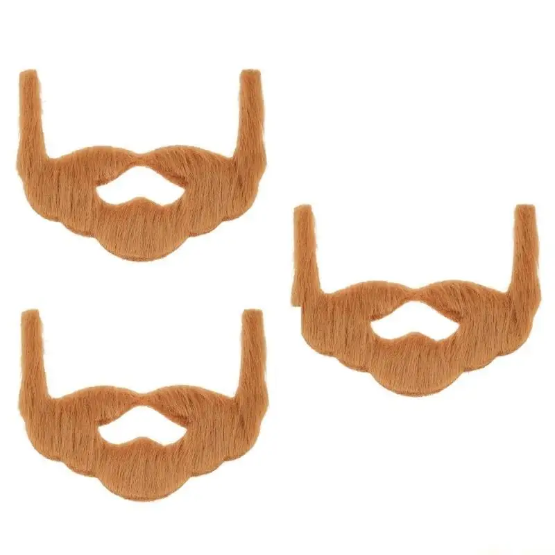 31BF 3Pcs Adjustable False Mustache For Role Playing Cosplay Event Realistic Design Comfortable Long Wear Costume Props