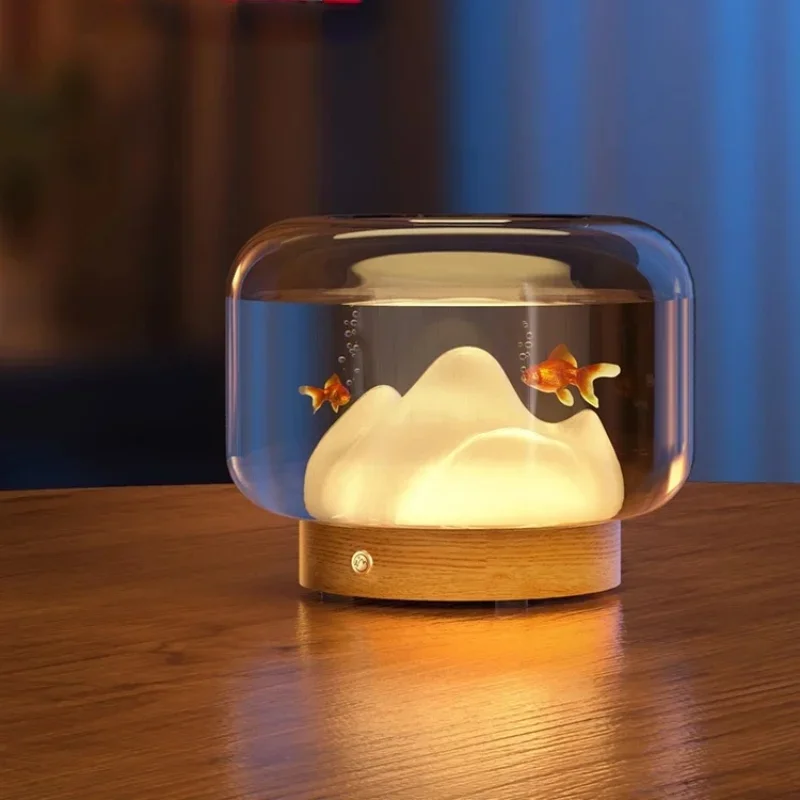 Creative Round Glass Fish Tank Night Light Small Snow Mountain Aquarium Living Room Decoration Warm Mountain Desktop Night Light