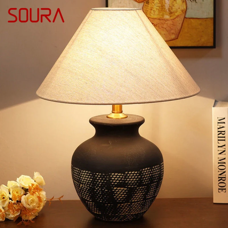 

SOURA Nordic Ceramic Table Lamp Modern Art Living Room Bedroom Study Villa LED Originality Desk Light