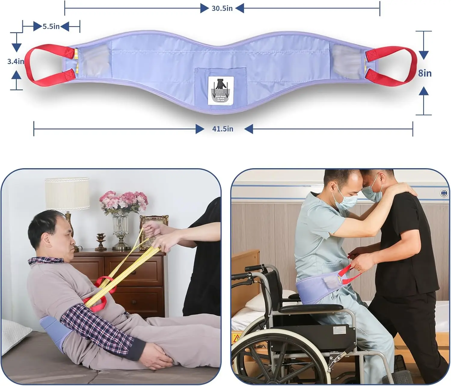 Nursing Lifting Sling Belt Safety Assist with Handles for Elderly Disabled  for Bed to Wheelchair Chair Toilet Transfers