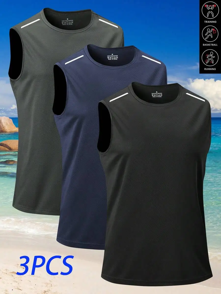 

3-Pack Men's Quick-Dry Sleeveless Tank Tops for Training, Running & Basketball
