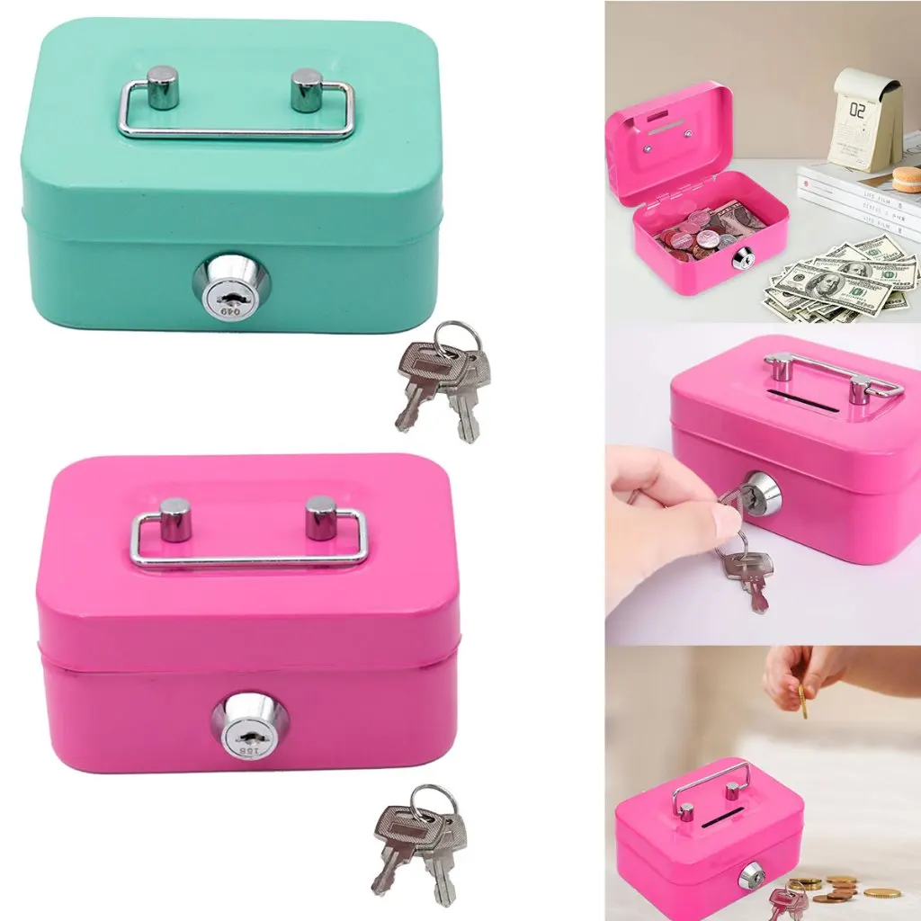 

2024 Creative Portable Piggy Bank with Key Mini Metal Coin Storage Box Cash Locker Lock Safe Money Box for Children