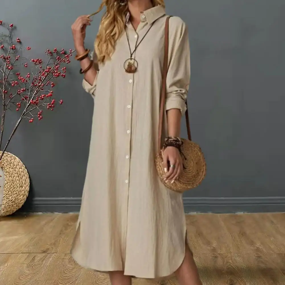 casual dresses for women 2023 Long Shirt Dress Lapel Collar Long Sleeve Button Solid Elegant Loose Dress Summer Female Clothes