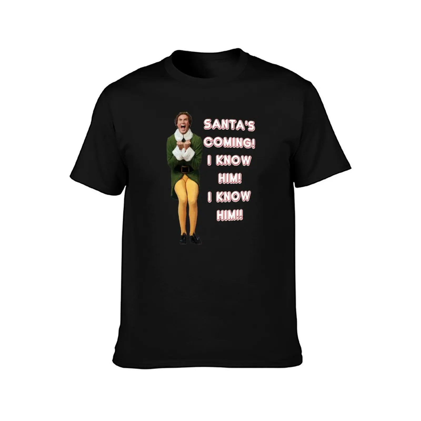OMG! SANTA'S COMING! I KNOW HIM! Elf Christmas Movie Buddy Will Ferrell mint/pink T-Shirt Breathable Basic Cotton T-Shirt