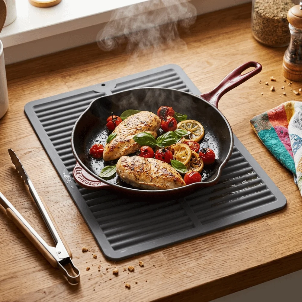 Food Grade Silicone Drain Mat Matte Non-slip Foldable Texture Water Draining Pad Soft Drainage Groove Heat Resistant Trivet