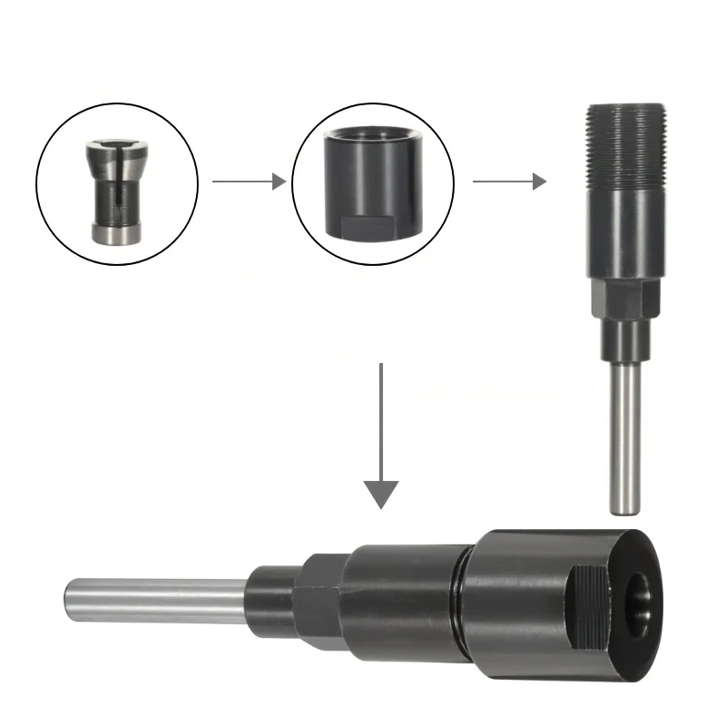 

Набор удлинителей фрез из 3 предметов — переходник с хвостовиком 1/4 дюйма, 8 мм, 12,7 мм для машин для резьбы, триммеров для кромок и насадок для фрез
