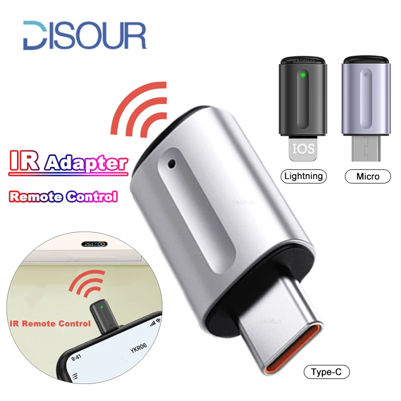 Adapter zdalnego sterowania DISOUR IR bezprzewodowy nadajnik przenośny na podczerwień aplikacja sterowanie głosem do telefonu komórkowego Micro typu C wtyczka