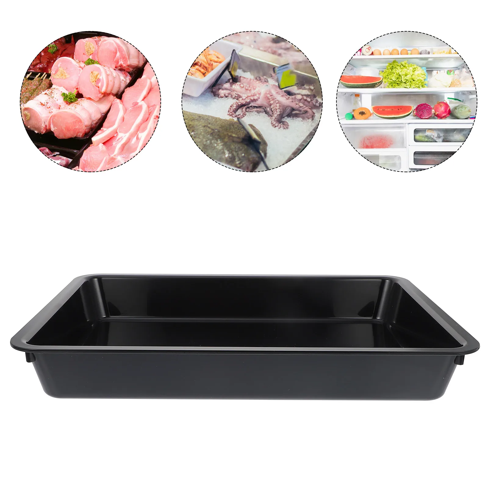 

Plastic Storage Tray for Supermarket Fresh Meat ABS Material Black Small Stable Anti Slip Stackable Kitchen Home Use