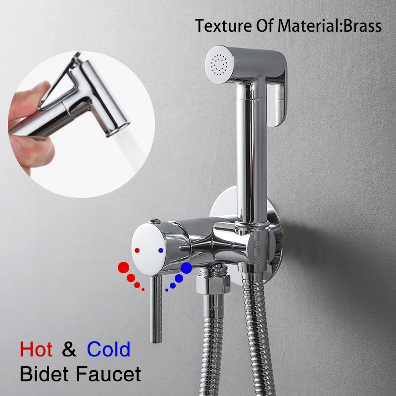 ULA Brass Bidet Faucet Handheld Toilet Bidet Sprayer Mixer Hot And Cold Water Tap Stainless Steel Hose Restroom Self Cleaning