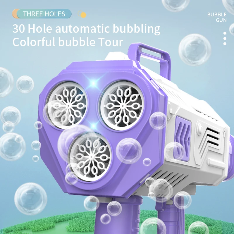 20/ 30 Holes Automatic Bubble Gun Maker Machine Soap Bubble Blower Rocket Bubble Gun Outdoor Party Games for Gardens Kids Gift