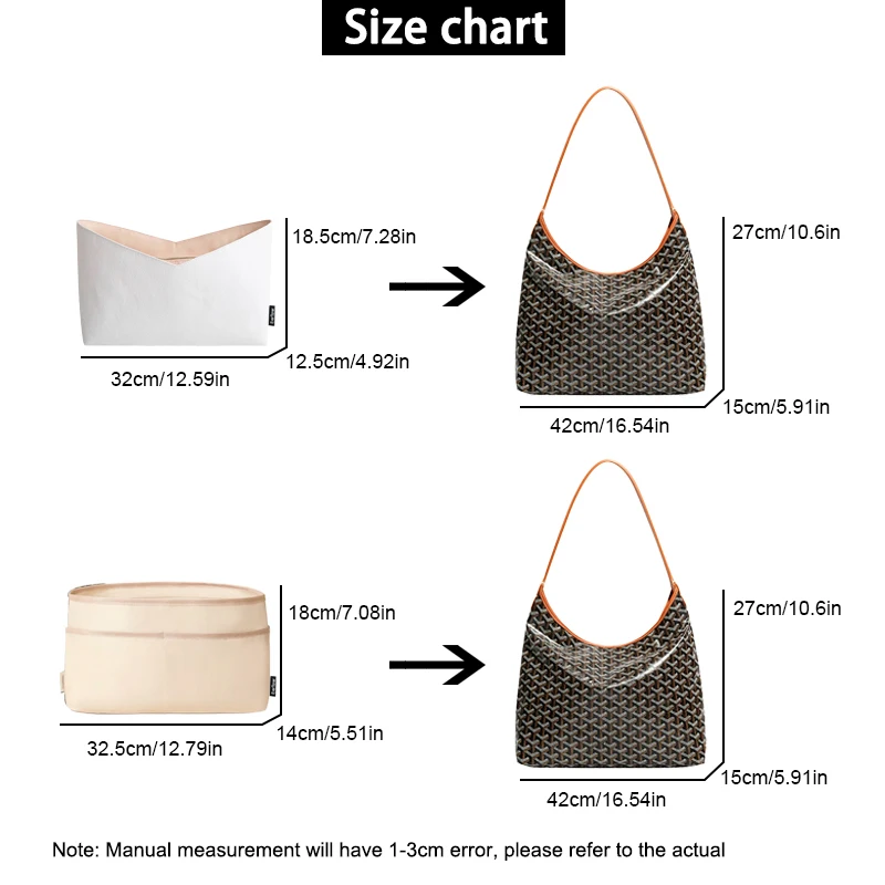 EverToner Nylon Insert Bag Organizer Fits For Gy-ard Hobo Tote Makeup Handbag Organizer Travel Inner Bags