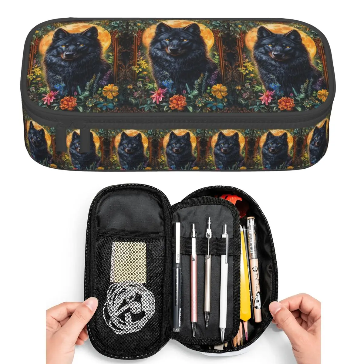 

Пеналы с дизайном «Волчиные розы и лунный свет» для студентов, пенал-коробка, сумка для карандашей, вместительный пенал, держатель для ручек