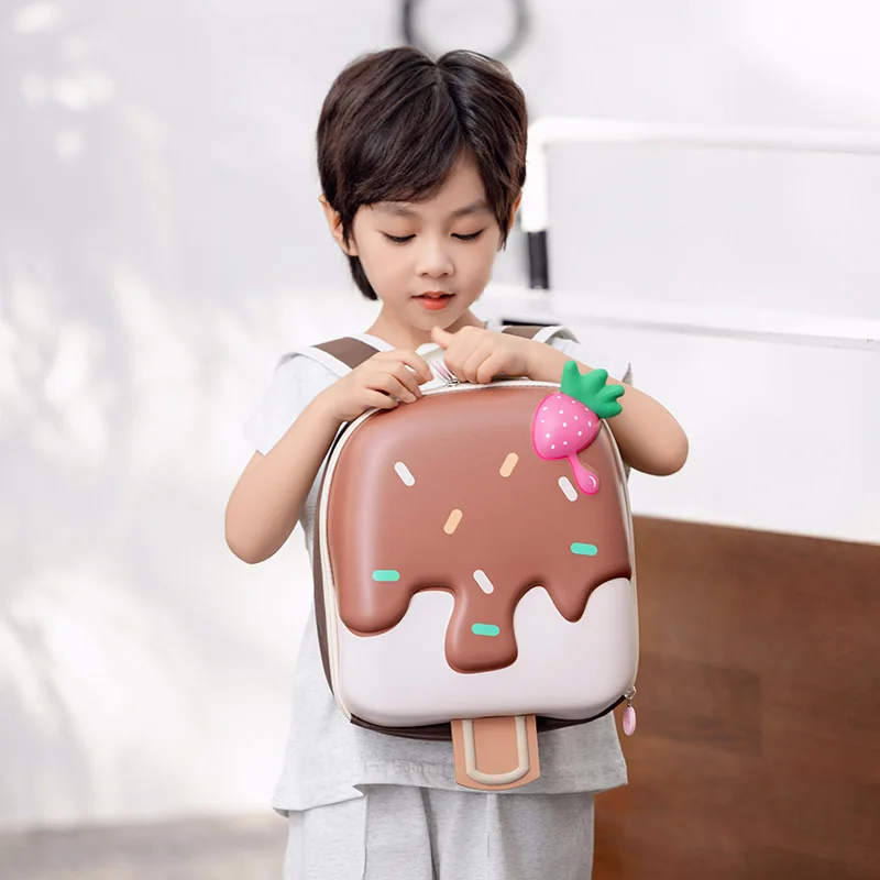 Mochila infantil fofa de desenho animado, mochila escolar de jardim de infância, bolsa de sobremesa leve para bebê em formato de sorvete