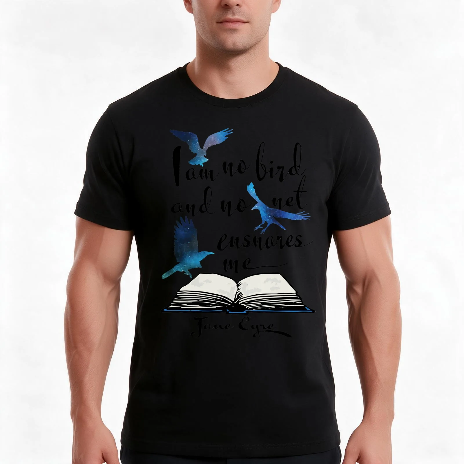 Jane Eyre, I am no bird quote T-Shirt, Summer Casual Cotton Tee, Oversized Streetwear Tops, Vintage Graphic Print, 100% Cotton