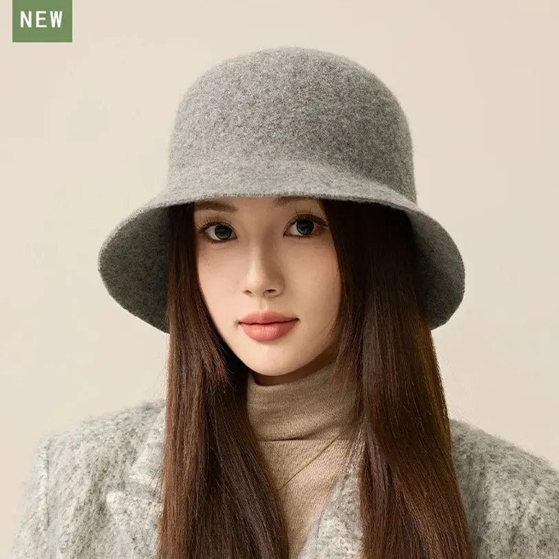 

Wool Fisherman's Hat Women's Simple Soft Warm Hundred Vintage Show Face Small Felt Basin Hat