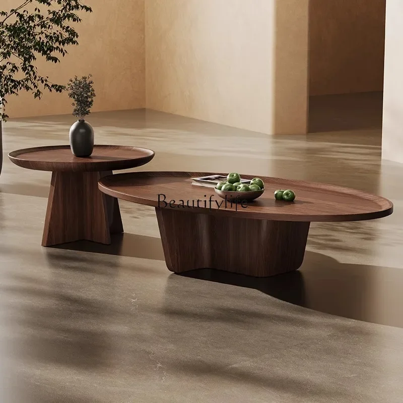 

12Medieval style black walnut coffee table combination living room oval Italian retro style