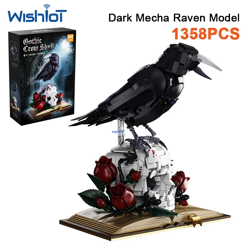 

MOC Crow Skull Roses Bouquet Building Blocks Model Horror Gothic Skeleton Flowers Plant Pot Bricks Assembly Toys Kids DIY Gifts