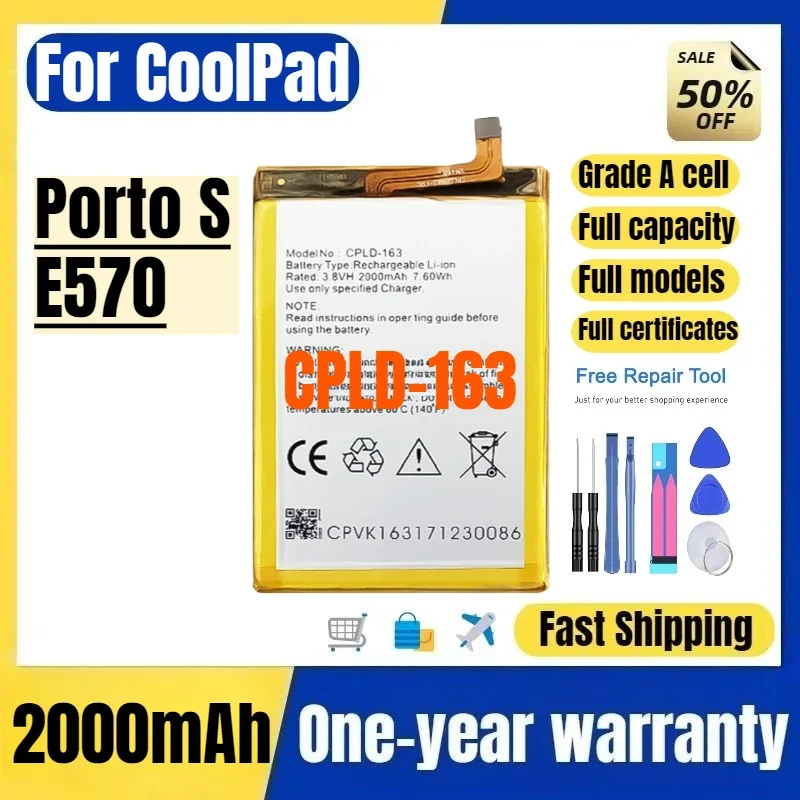 CPLD-163 for CoolPad Porto S/E570 Mobile Phone Battery High Quality High Capacity Battery Replacement Bateria with Tools